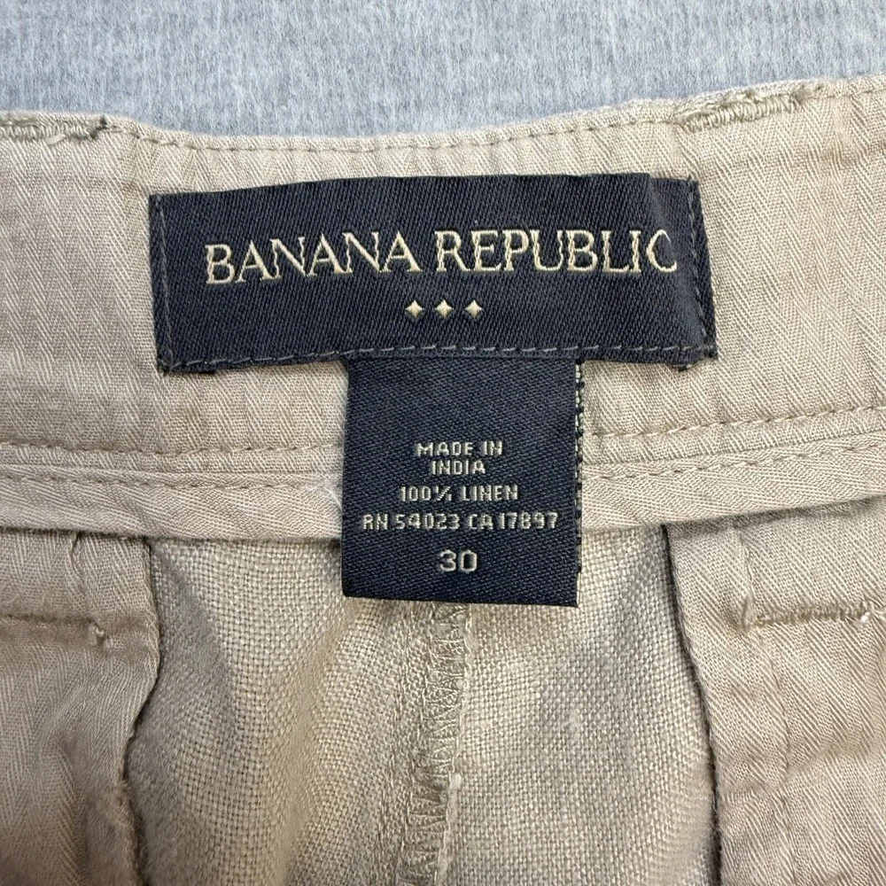Y2K Banana Republic Shorts Mens 30 Khaki Beige Linen‎ Bermuda Chinos Beachy 10